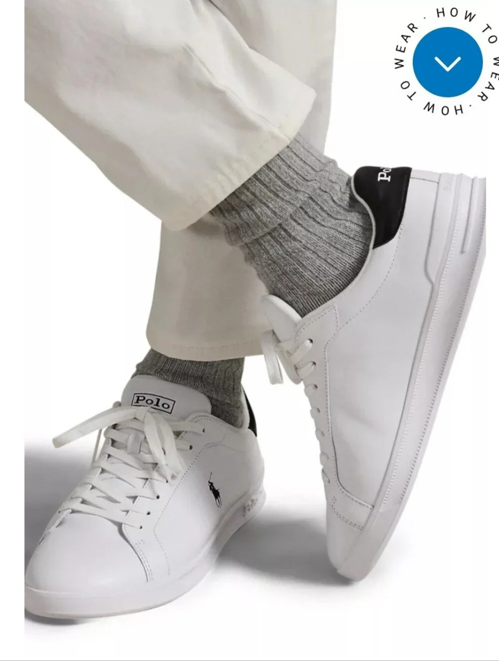 Polo Ralph Lauren Heritage Court White Low Top Leather Sneakers Black Heel 10.5